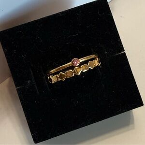 Stackable Gold and Pink Stone Ring Set